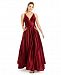 Blondie Nites Juniors' Embroidered-Pockets Deep V-Neck Satin Ball Gown, Created for Macy's