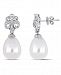 South Sea Cultured Pearl (10.5-11mm) and Diamond (1/7 ct. t. w. ) Floral Drop Earrings in 18k White Gold