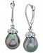 Cultured Tahitian Pearl (9mm) & Diamond Accent Drop Earrings In 14k White Gold