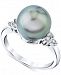 Cultured Tahitian Pearl (10mm) & Diamond (1/6 ct. t. w. ) Ring in 14k White Gold