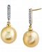Cultured Golden South Sea Pearl (10mm) & Diamond (1/10 ct. t. w. ) Drop Earrings in 14k Gold