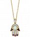 Effy Multi-Gemstone (3/8 ct. t. w. ) & Diamond (1/5 ct. t. w. ) Hamsa Hand 18" Pendant Necklace in 14k Gold