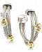 Charriol White Topaz Accent Two-Tone Hoop Earrings in Stainless Steel & 18k Gold-Plated Sterling Silver