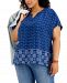 Style & Co Plus Size Mixed-Print Split-Neck Top, Created for Macy's