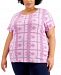 Karen Scott Plus Size Lace-Print Plaid Top, Created for Macy's