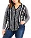Inc International Concepts Plus Size Striped Zip-Pocket Top, Created for Macy's