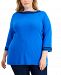 Karen Scott Plus Size Contrast Trim 3/4-Sleeve Tunic, Created for Macy's