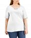Karen Scott Plus Size Cotton Split-Neck T-Shirt, Created for Macy's