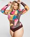 Nina Parker Trendy Plus Size Mock-Neck Mesh Bodysuit, Created for Macy's