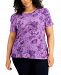 Inc International Concepts Plus Size Cotton Printed Puff-Shoulder Top, Created for Macy's