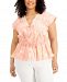 Inc International Concepts Plus Size Cotton Printed Ruched-Seam V-Neck Top, Created for Macy's