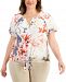 Jm Collection Plus Size Printed Tie-Hem Top, Created for Macy's