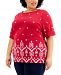 Karen Scott Plus Size Embroidered Cuff-Sleeve Top, Created for Macy's