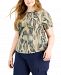 Inc International Concepts Plus Size Cotton Printed Creweck Top, Created for Macy's
