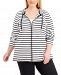 Karen Scott Plus Size Striped Zippered Hoodie, Created for Macy's