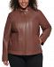 Cole Haan Plus Size Leather Moto Coat, Created for Macy's