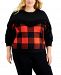 Bar Iii Plus Size Fringe-Trim Checkered-Front Sweater, Created for Macy's