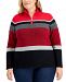 Karen Scott Plus Size Cotton Striped Quarter-Zip Sweater, Created for Macy's