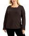 Karen Scott Plus Size Embellished Square-Neck Top, Created for Macy's