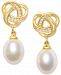 Cultured Freshwater Pearl (7 x 9mm) and Cubic Zirconia Knot Earring in 18k Gold over Sterling Silver.