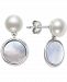 Belle De Mer Cultured Freshwater Pearl (7mm) & Mother-of-Pearl Disc Drop Earrings in Sterling Silver
