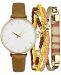 Women's Brown Faux-Leather Strap Watch 36mm & 4-Pc. Bracelets Set, Created for Macy's