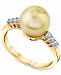 Cultured Golden South Sea Pearl (9mm) & Diamond (1/8 ct. t. w. ) Ring in 14k Gold