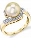 Cultured Golden South Sea Pearl (9mm) & Diamond (1/10 ct. t. w. ) Swirl Ring in 14k Gold