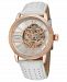 Stuhrling Stainless Steel Rose Tone Case on White Perforated Alligator Embossed Genuine Leather Strap with Gray Contrast Stitching, Silver Skeletonized Dial, with Rose Tone Accents