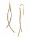 Two-Tone Textured Curved Stick Drop Earrings in 14k Gold & White Rhodium-Plate
