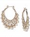 Marchesa Gold-Tone Crystal & Imitation Pearl 1-2/5" Filigree Medium Hoop Earrings