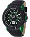 Stuhrling Stainless Steel Black Pvd Case on Black Mottled Buffalo Grain Genuine Leather Strap with Green Contrast Stitching, Black Dial, Black Bezel, Green Lugs, with Silver Tone, White, and Green Accents