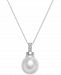 Cultured Baroque White South Sea Pearl (11mm) & Diamond Accent Pendant Necklace in 14k White Gold