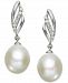 14k White Gold Earrings, Cultured Freshwater Pearl (9mm) and Diamond (1/10 ct. t. w. ) Drop Earrings