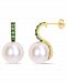 Freshwater Cultured Pearl (11-12mm) and Tsavorite (5/8 ct. t. w. ) Drop Earrings in 10k Yellow Gold