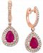 Effy Ruby (1-3/8 ct. t. w. ) & Diamond (1/2 ct. t. w. ) Dangle Hoop Drop Earrings in 14k Rose Gold
