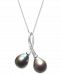 Cultured Black Tahitian Pearl (9mm) & Diamond (1/20 ct. t. w. ) Double Loop 18" Pendant Necklace in 14k White Gold