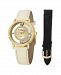 Stuhrling Original Stainless Steel Gold Tone Case on Tan Genuine Leather Interchangable Strap With Additional Black Leather Strap, Gold Tone Dial, With Silver Tone and Cubic Zirconia Crystal Accents