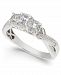 Diamond Princess Halo Three Stone Engagement Ring (1/2 ct. t. w. ) in 14k White Gold