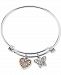 Unwritten Two-Tone Butterfly and Heart "Sisters" Charm Bangle Bracelet with Silver Plated Charms