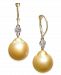 Cultured Baroque Golden South Sea Pearl (12mm) & Diamond (1/10 ct. t. w. ) Drop Earrings in 14k Gold