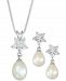 Cultured Freshwater Pearl (7 x 9mm) & Cubic Zirconia Pendant Necklace & Drop Earrings Set in Sterling Silver, Created for Macy's