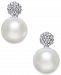 Cultured Freshwater Pearl (8mm) & Diamond (1/6 ct. t. w. ) Cluster Stud Earrings in 14k White Gold