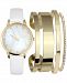 Women's White Faux-Leather Strap Watch 36mm & 4-Pc. Bracelet Set, Created for Macy's