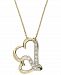 Double Wavy Heart Diamond Pendant Necklace in 18k Gold over Sterling Silver (1/10 ct. t. w. )