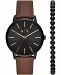 AX Armani Exchange Men's Cayde Brown Leather Strap Watch 42mm Gift Set