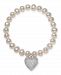 Cultured Freshwater Pearl (7-8 mm) and Cubic Zirconia Stretch Bracelet with Charm in Sterling Silver