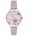 Olivia Burton Women's Marble Floral Gray Lilac Leather Strap Watch 30mm