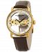 Stuhrling Men's Mechanical Bridge Watch, Gold Tone Case on Brown Genuine Leather Strap, White Skeletonized Dial with Exposed Bridge Movement, Gold Tone and Black Accents