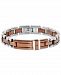 Diamond Accent Men's Link Bracelet in Stainless Steel & Brown Ion-Plate